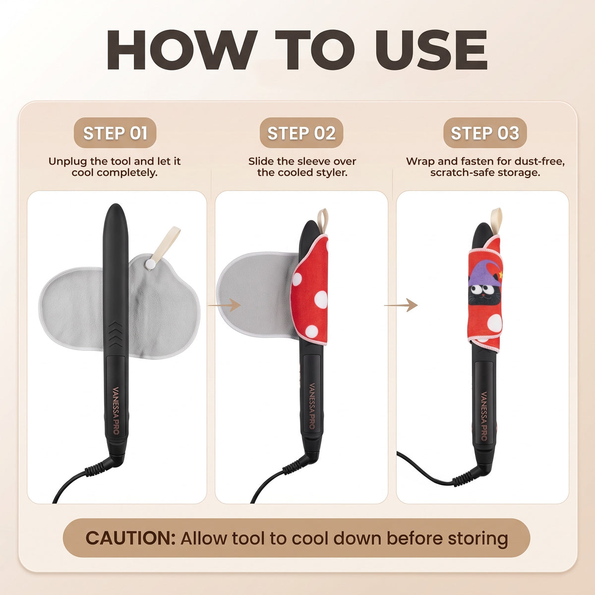 VANESSA PRO 3-in-1 Heat-Resistant Styling Tool Mat, Cleaning Cloth & Travel Protector